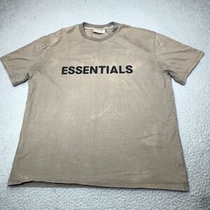 Fear of God Essentials Shirt Mens Large Beige Applique Boxy Khaki Logo Spell Out